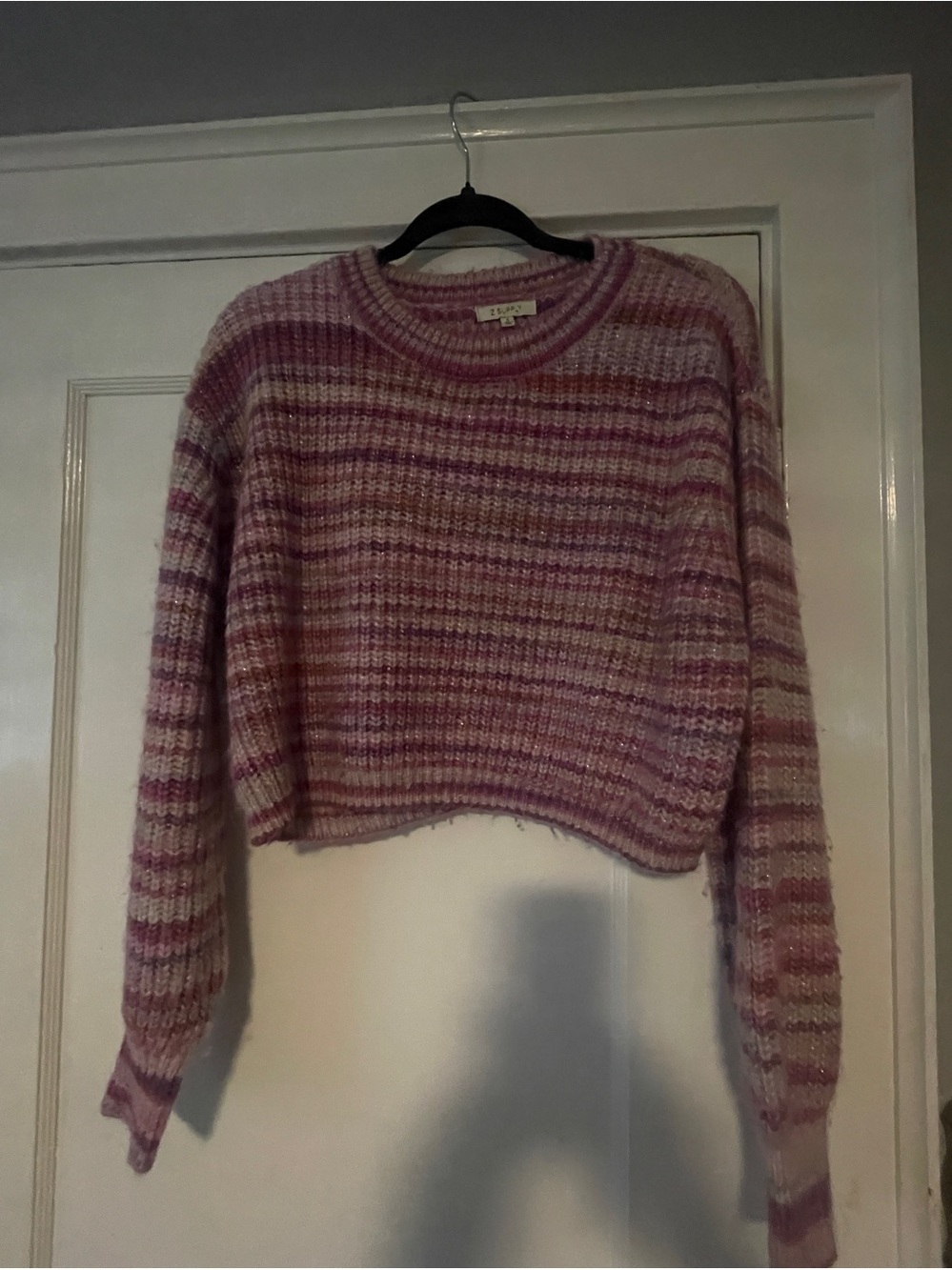 Z Supply Pink & Cream Striped Cropped Crew Sweater